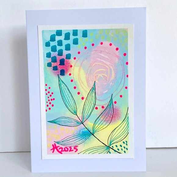 Abstract Acrylic Art Handmade Original Blank Greeting Card and Envelope - Picture 1 of 5
